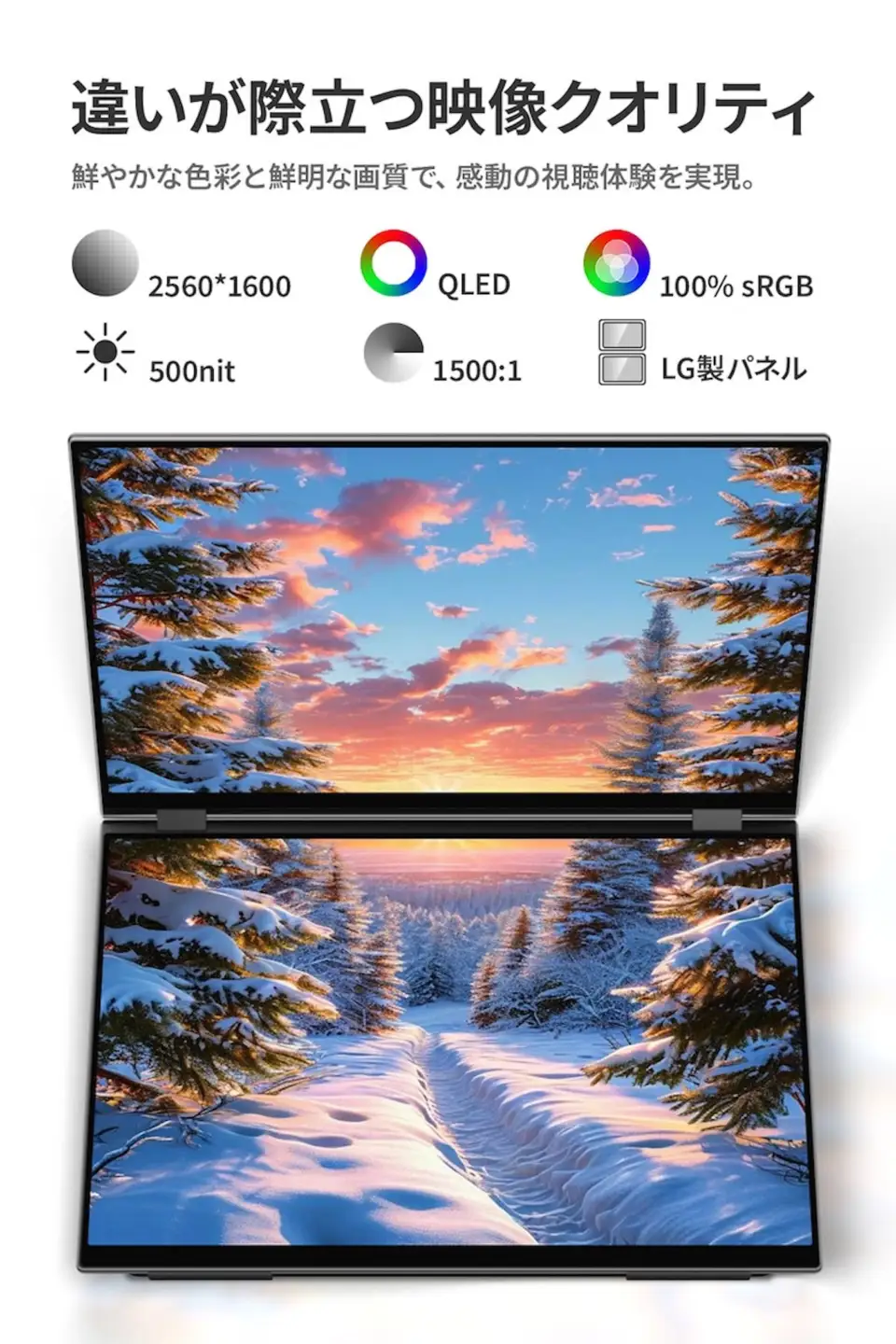 EHOMEWEI デュアルモニター QLED 16インチ 2.5K 薄型6mm [1312]