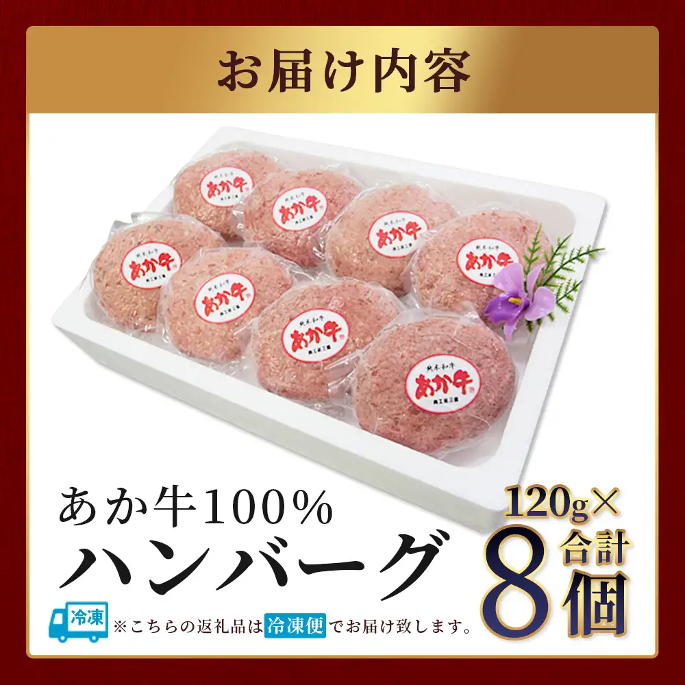 あか牛 100％ハンバーグ セット 120g×8個 (計960g) ハンバーグ あか牛 牛肉 肉 熊本産 国産牛 和牛 旨味 うま味 ぎっしり 熊本県 多良木町 牛肉 お試し ハンバーグ 046-0752
