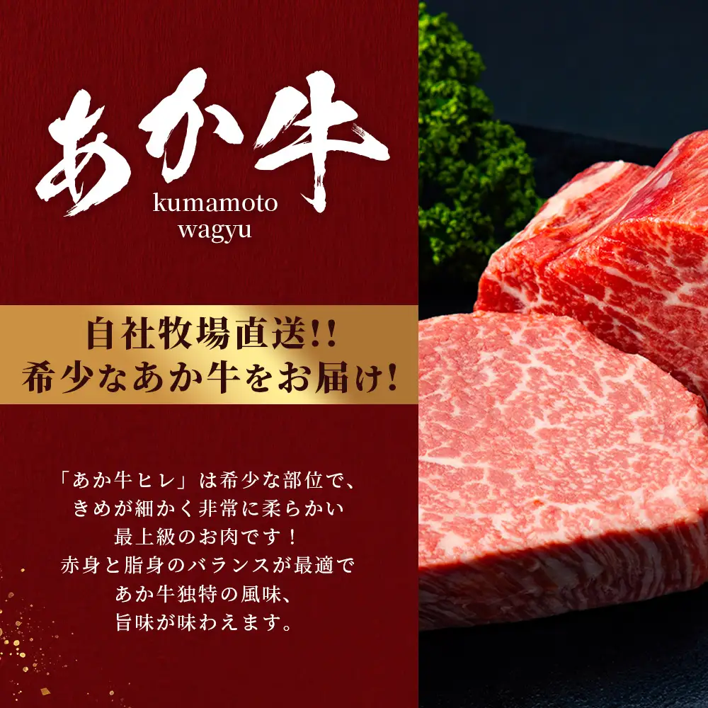 熊本和牛 あか牛 ヒレステーキ 360g (120g×3) 牛肉 肉 お肉 ヒレ ステーキ 赤身 ブランド牛 希少 ヘルシー 焼肉 熊本県産  046-0786