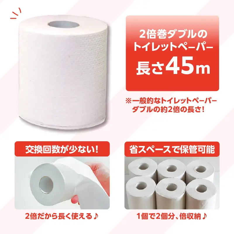 トイレットペーパー 【ふわリッチ ピンク 2倍巻】 香り付き 18ロール ダブル 6パック 大容量108ロール 八女産 すぐ届く 1週間 発送 八女産 日用品 人気 おすすめ 送料無料 トイレットペーパー ダブル 6パック 108ロール リサイクルパルプ100% 生活 備蓄 162-007