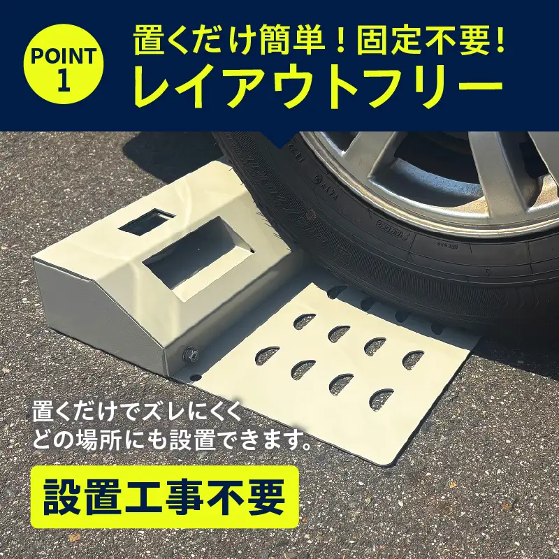 ソーラー充電式LED照明付き パーキングブロック LED右側　Aタイプ_50-396-1