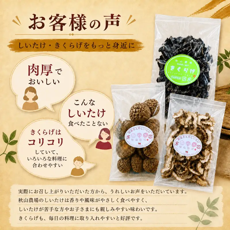 干し椎茸 干しキクラゲ 1セット 秋山農場 干し椎茸