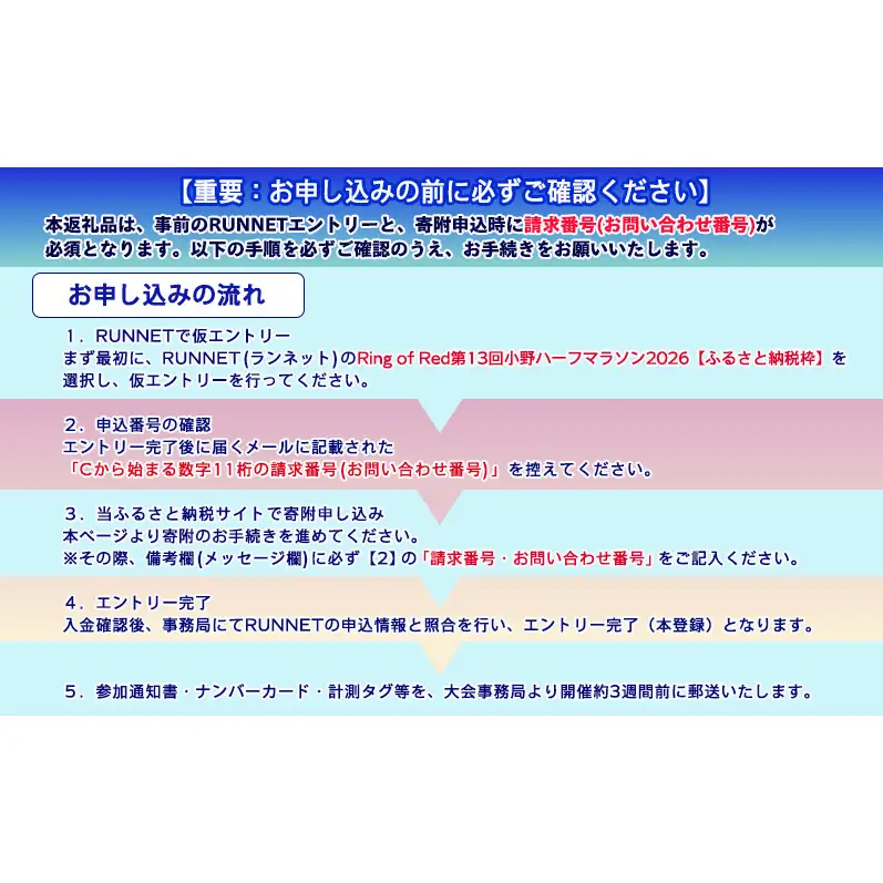 小野ハーフマラソン 2026 出走権 1名様分 チャリティ マラソン 大会 出走権1枚 (駐車場あり(1台))