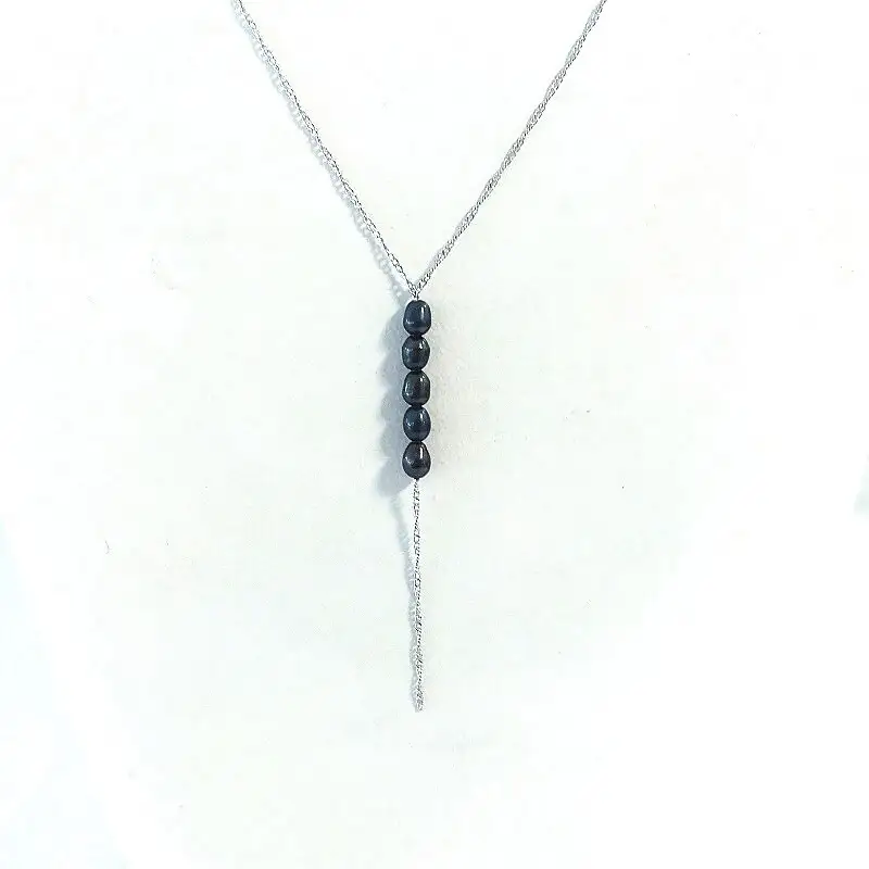 2125 淡水本真珠ネックレス（ブラック）・Y字5珠 黒真珠　デザインネックレス オシャレ パールアクセサリー エレガント プレゼント 結婚記念日 自分へのご褒美