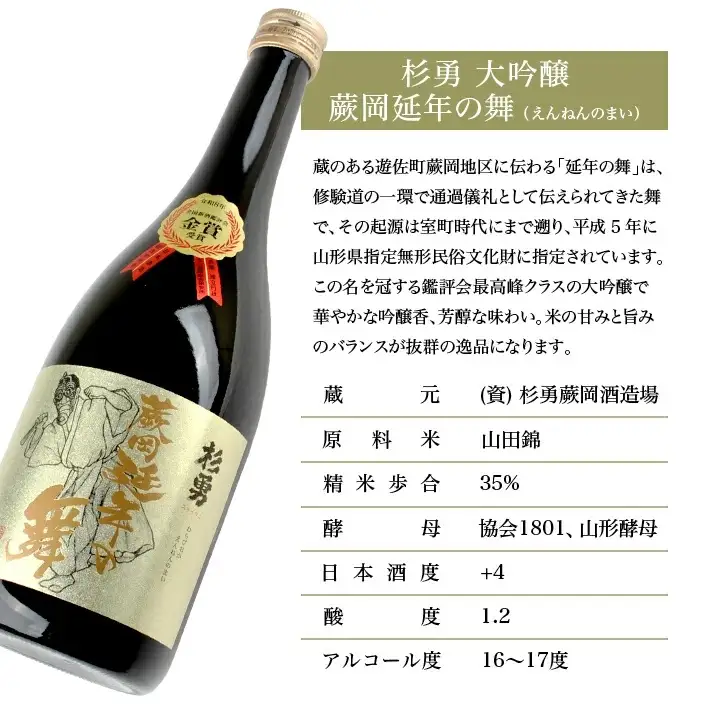 ≪令和7酒造年度全国新酒鑑評会金賞受賞酒≫ 杉勇 大吟醸 蕨岡延年の舞 720ml×1本 化粧箱入り 冷蔵便 ※離島発送不可 杉勇蕨岡酒造場 山形県 遊佐町 庄内 日本酒 お酒 清酒 数量限定 金賞シール付き えんねんのまい [1592]