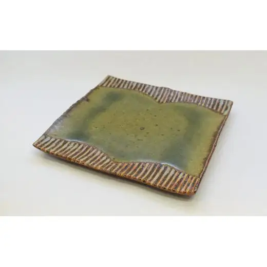 釉彩角皿 2枚セット ライン模様 和食器 お皿 陶芸品《受注制作》皿 中皿 正方形 和食器 おすすめ プレート パスタ皿 サラダ皿 食器 おしゃれ モダン 陶芸 陶器 陶芸作家