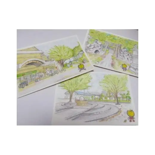 白井市スケッチ絵はがきセット なし坊ストラップ付 絵ハガキ 絵葉書 手描き イラスト キャラクターグッズ マスコットキャラクター