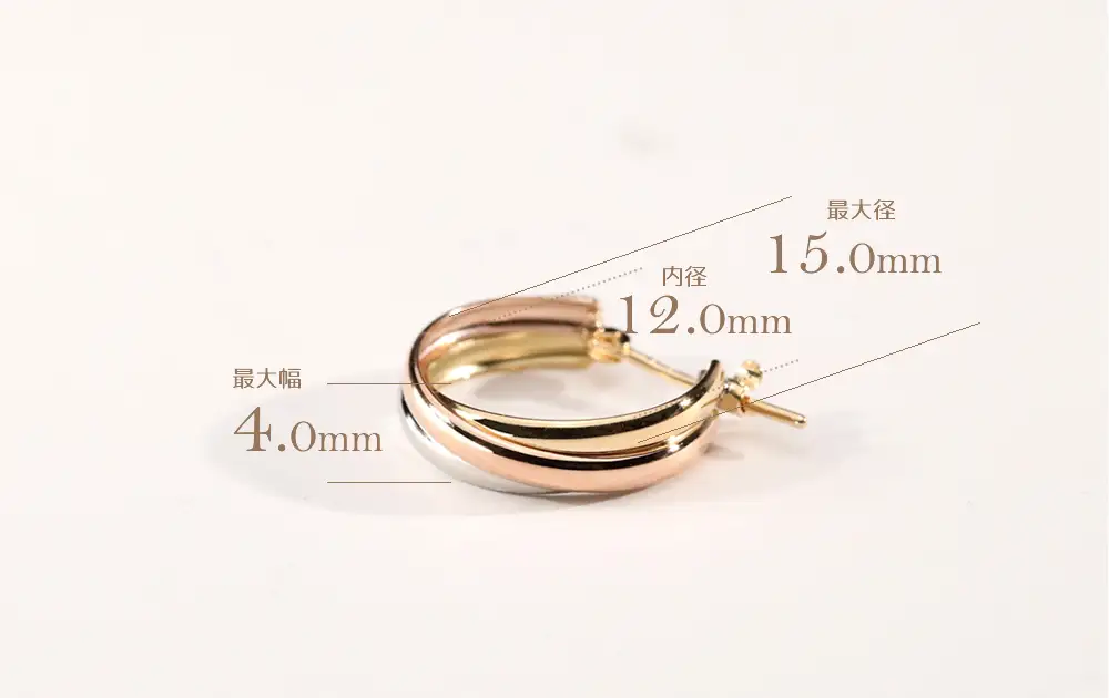 K18YG/K18PG/PT トリニティピアス-15mm 130441 SWAE051-a