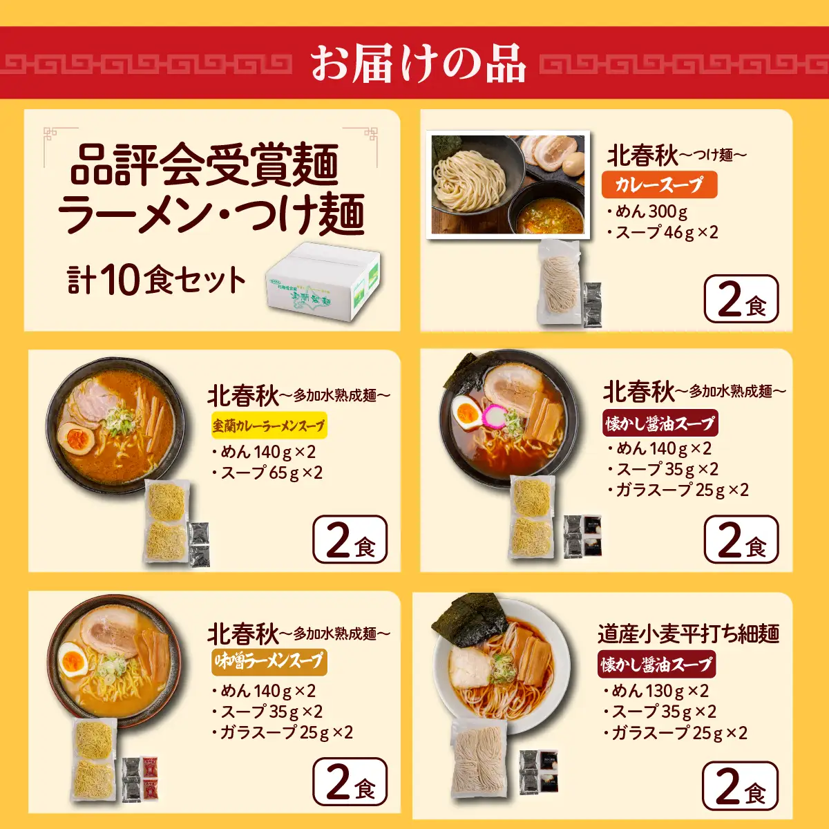【品評会受賞麺】ラーメン・つけ麺 計１０食セット(カレーつけ麺２食、室蘭カレーラーメン２食、懐かし醤油ラーメン２食、味噌ラーメン２食、懐かし醤油ラーメン２食) MROV042