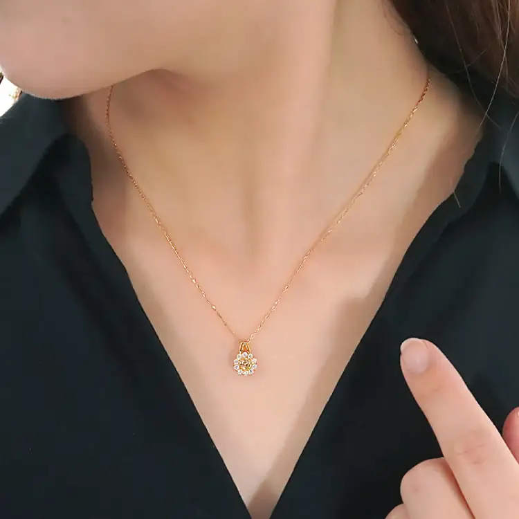 ネックレス K18YG イエローゴールド ブラウンダイヤモンド 0.4ct ダイヤ フラワー ペンダント 【f218-bw-k18yg】