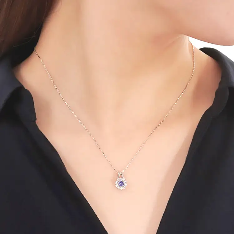 ネックレス プラチナ PT900 タンザナイト 取り巻き ダイヤモンド 0.2ct フラワー ペンダント 【f218-ta-pt】
