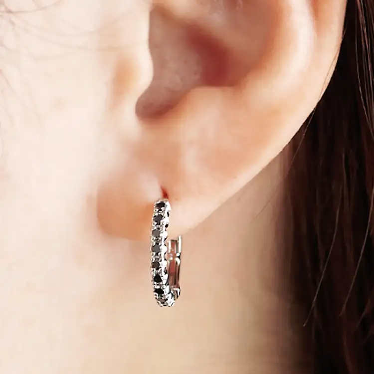 ピアス フープピアス プラチナ PT900 ブラックダイヤモンド 0.36ct 【f215-bd-pt】