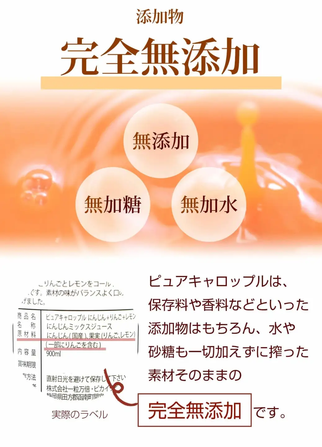 無添加ストレートにんじんジュース900ml×6本　栽培期間中農薬・化学肥料不使用の人参を使用_にんじんジュース 無添加 健康 野菜ジュース_【KN-009-003】