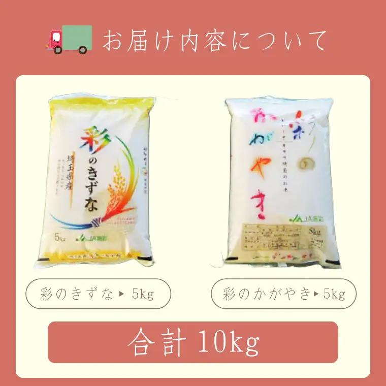 おいしさキラリ埼玉のお米　「彩のきずな・彩のかがやき」10kg(5kg×2袋・精米)【埼玉県 春日部市 白飯 穀物 国産 主食 家庭用 まとめ買い 農産品 ストック】（AG002）