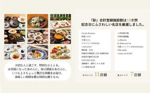 体験型カタログギフト Kinen+ 彩-いろどり- 贈答 贈答品 コース料理 食事 愛媛県 体験型 体験 カタログギフト 贈り物 プレゼント チケット 券 コース 料理 記念日 誕生日 結婚記念日 家族 夫婦 カップル ( 1029 )