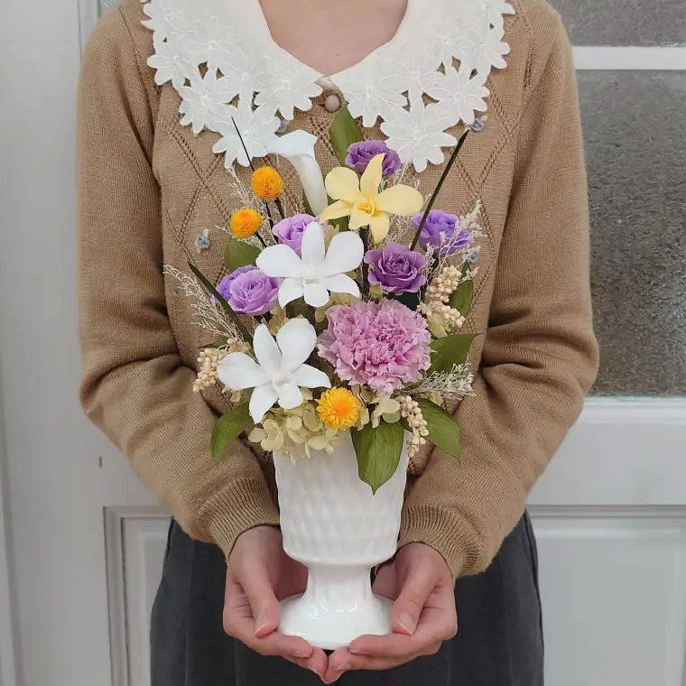 プリザーブドフラワー　若菜（わかな）【埼玉県 春日部市 仏花 お供え 法要 法事 メモリアル 仏壇用 長期間 手作り】（AJ275）