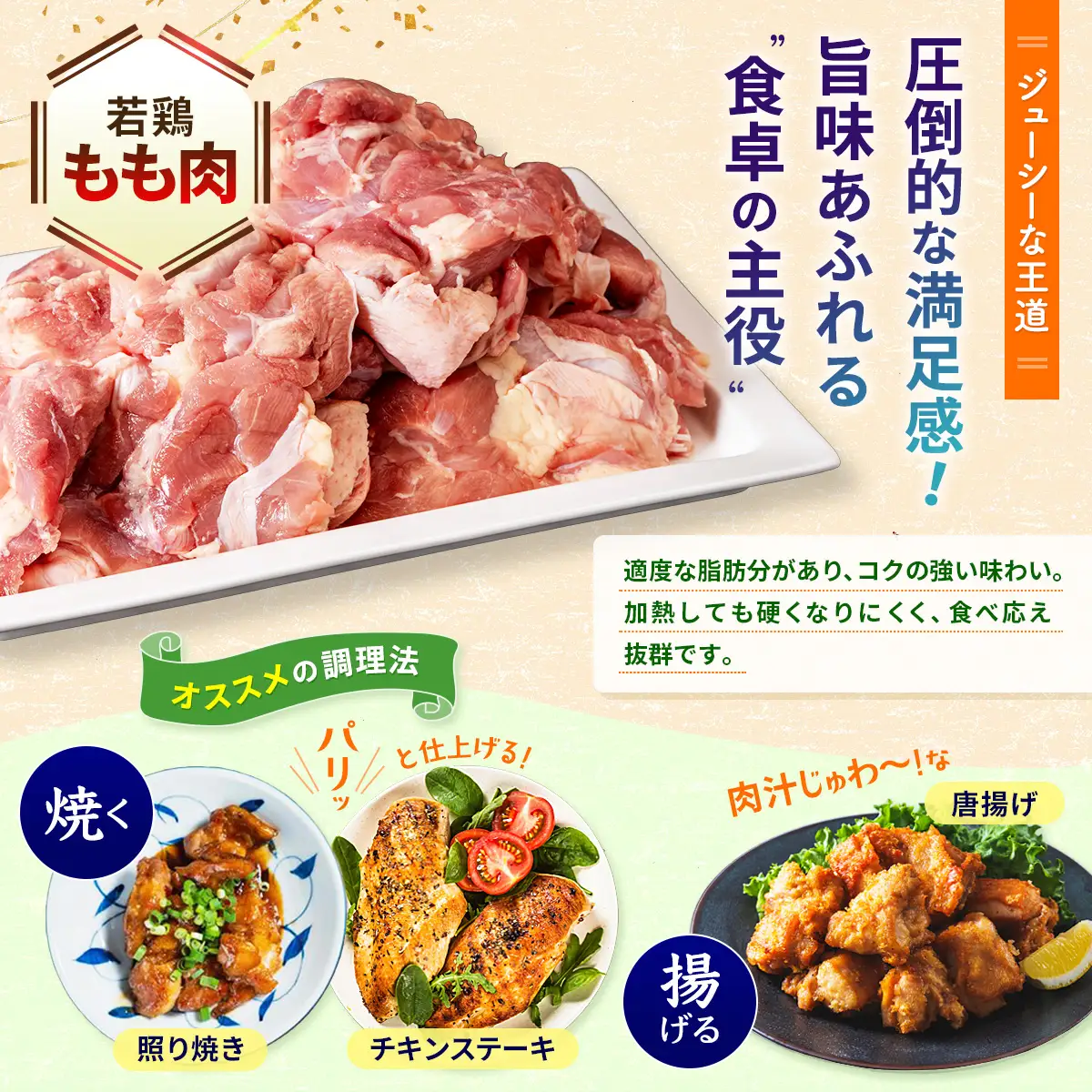 鶏肉 若鳥ももブロック(通常配送）｜C181