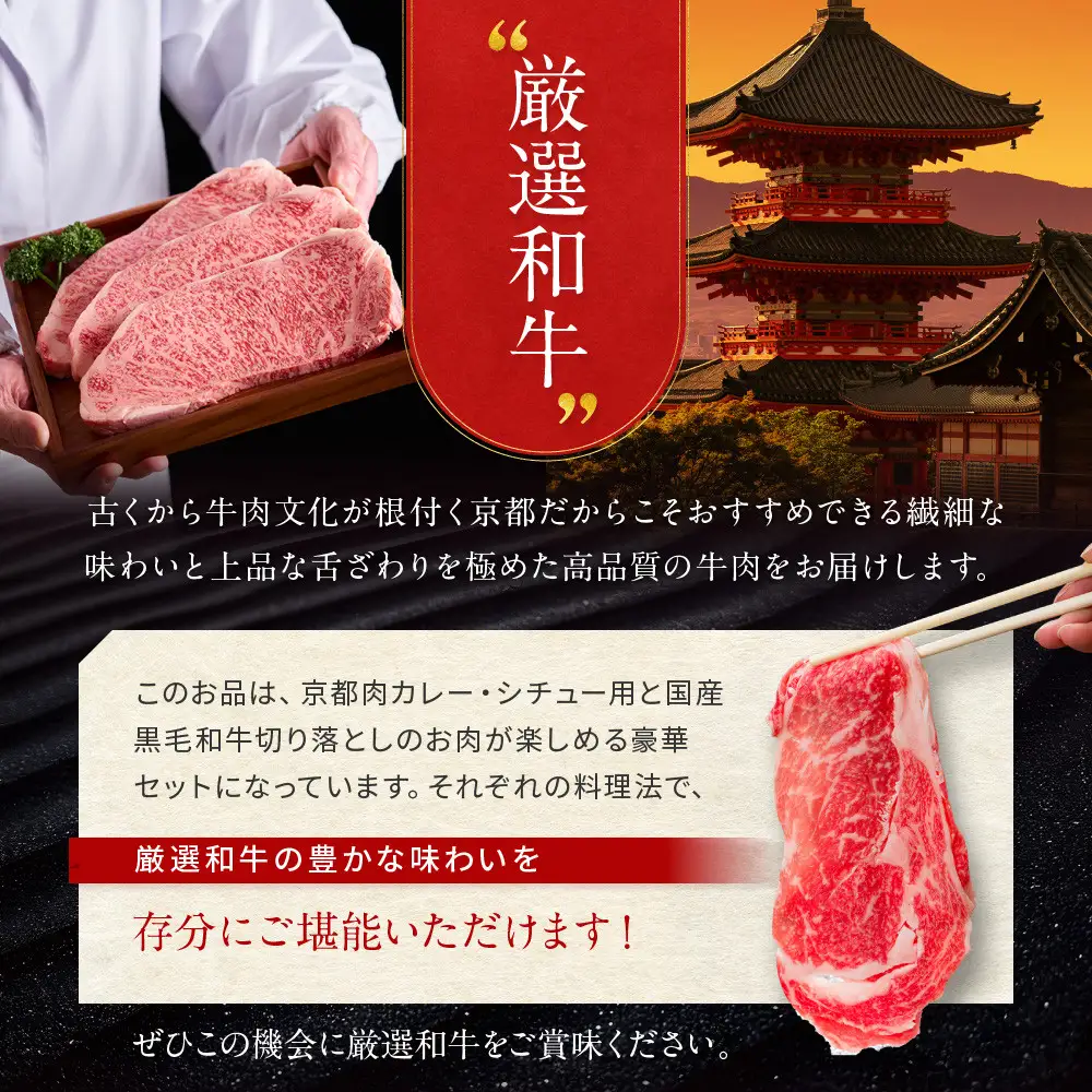 【モリタ屋】京都肉カレー・シチュー用500g＆国産黒毛和牛切り落とし600gセット｜老舗牛肉専門店 有名店 ブランド牛 人気 牛肉