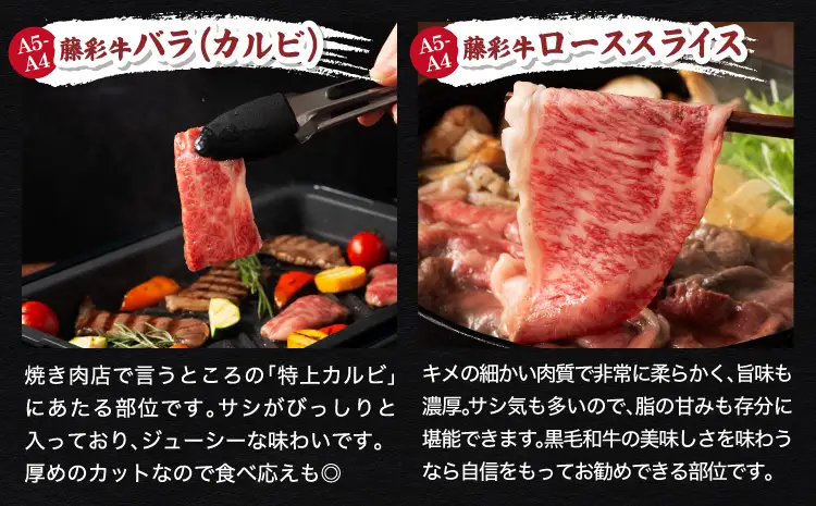 くまもと黒毛和牛「藤彩牛」バラ(カルビ)とロースの2種セット 各200g 計400g