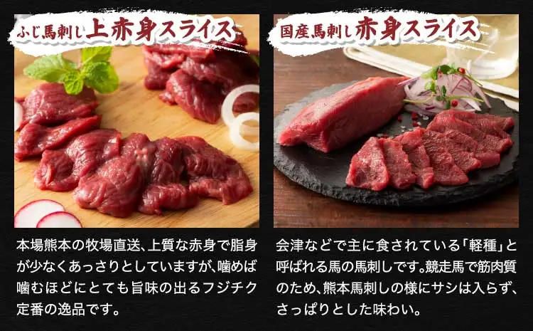 「熊本特産馬刺しとくまもと黒毛和牛」フジチクオリジナル贅沢食べ比べセット (藤彩牛 バラ(カルビ)、モモ焼肉各200g、ふじ馬刺し 上赤身スライス、国産馬刺し赤身スライス各40g、 ふじ馬刺し ユッケ、国産馬刺しユッケ各50g)