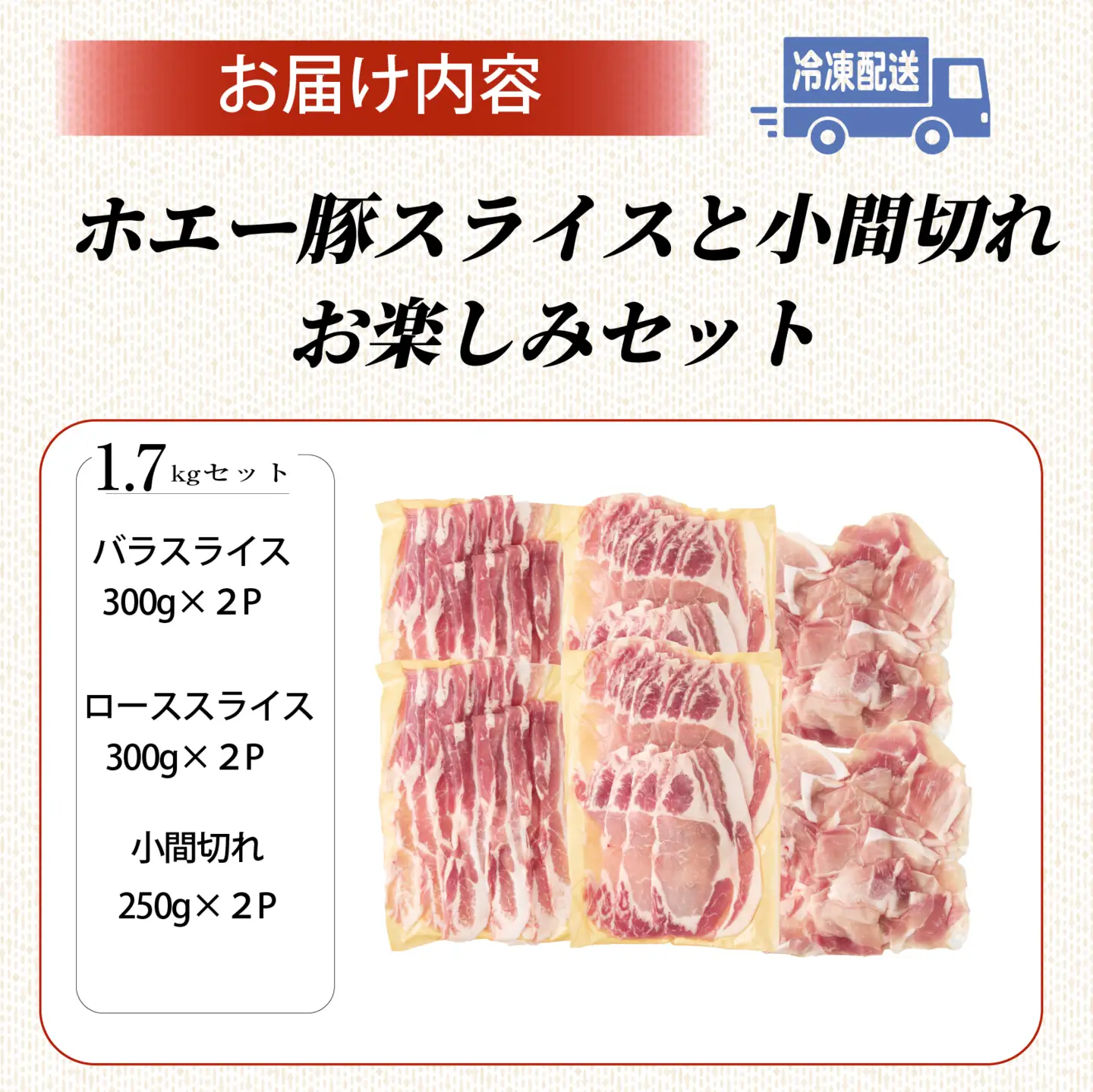 【部位食べ比べ】ひなた宮崎ホエー豚スライスと小間切れの大満足お楽しみセット【B】1.7kg（国産 豚肉 小分け 豚バラ 豚ロース 小間切れ しゃぶしゃぶ スライス 豚 宮崎 小林市 人気 冷凍）