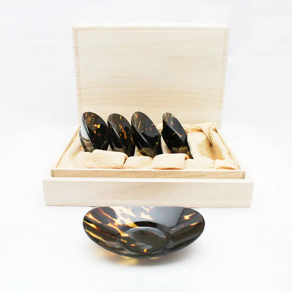 【7営業日以内発送】【限定1】本べっ甲お茶托セット ／ お茶托 茶托 茶たく セット 食器 和食器 カトラリー 受け皿 コースター トレイ トレー 来客 お茶出し 茶道具 雑貨 日用品 工芸品 鼈甲 べっこう べっ甲 長崎県 長崎市