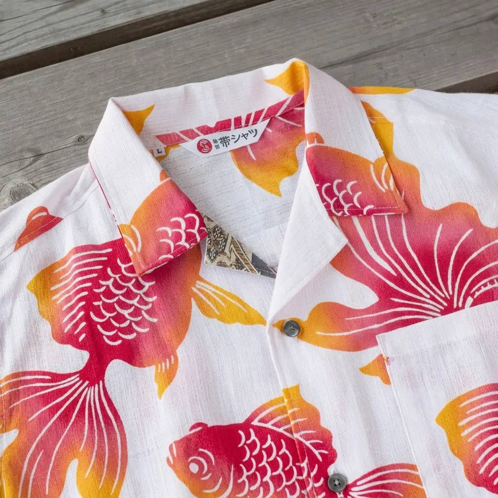 島田帯シャツ（ピンク金魚柄）M ファッション 服 男性 メンズ 