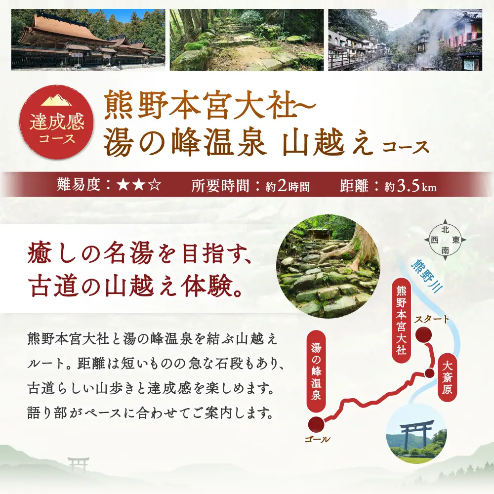 難易度★★　語り部と歩く世界遺産熊野古道　コース④　熊野本宮大社と湯の峰温泉を結ぶ山越え（1～20名様）体験 観光 歴史 熊野本宮大社 熊野三山 巡礼 【khk004】 
