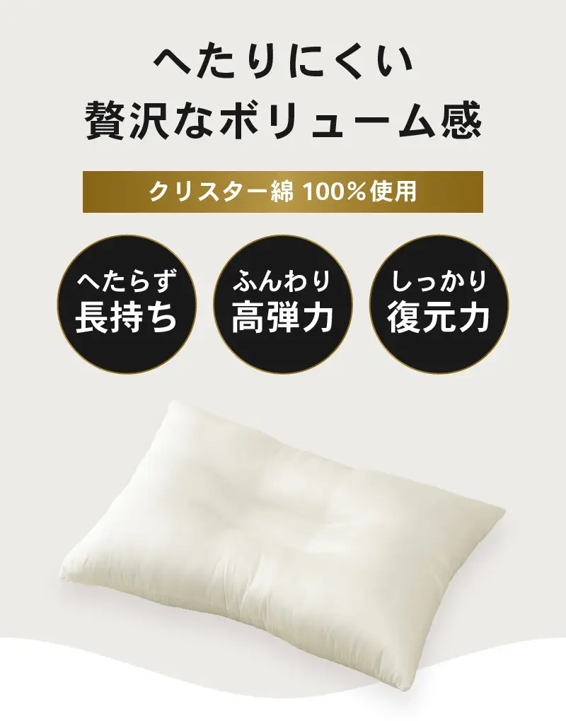 ホテル仕様 高反発 ヌードくぼみ枕 (43×63cm) 2個セット クリスター綿100％ マシュマロのようなふんわり寝心地[A-20453]