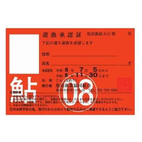 遊漁年券A1あゆ　竿釣（友釣りのみ）（但し魚沼漁業協同組合の範囲内に限ります）