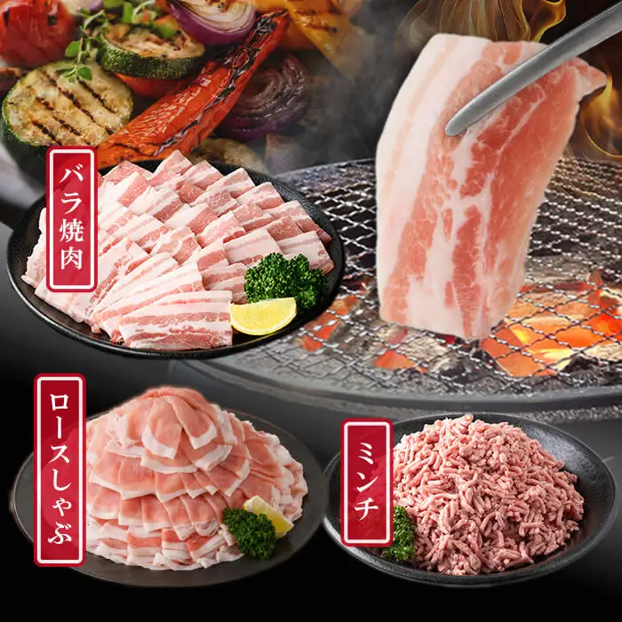 鹿児島県産 豚肉 バラエティ セット 3種/計2.1kg 肉 豚肉 小分け セット バラエティー 食べ比べ ロース 焼肉 豚バラ ミンチ 冷凍 しゃぶしゃぶ つくね 炒め物 a3-244
