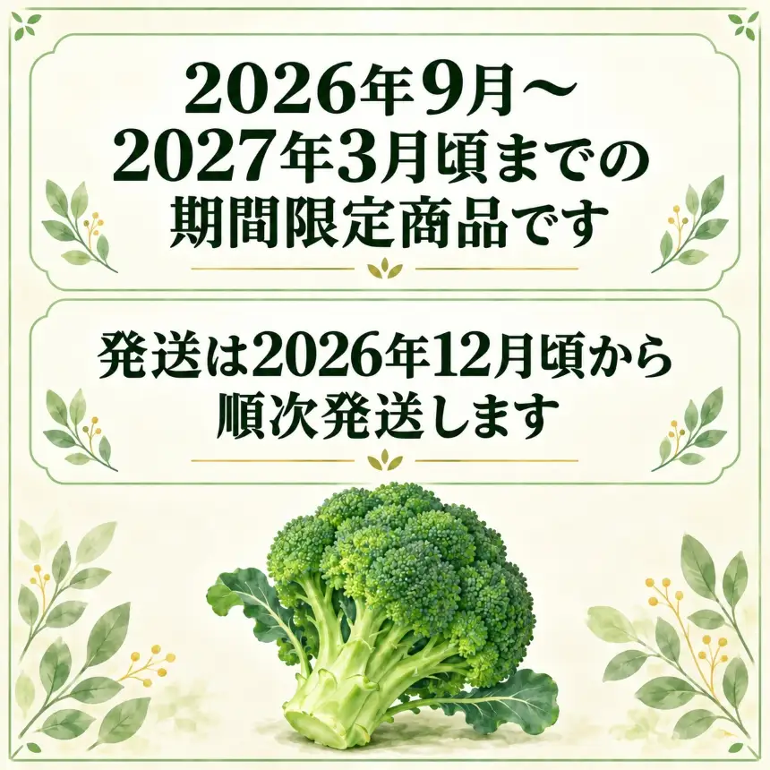 2026年12月より発送！こだわりブロッコリー　栽培期間中化学肥料/農薬不使用　2kg以上(5-8本)│農園ベジーネ