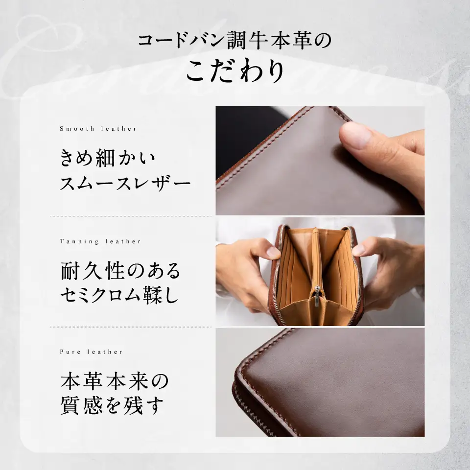 ネイビー MURA 牛本革 長財布 ラウンドファスナー｜長財布