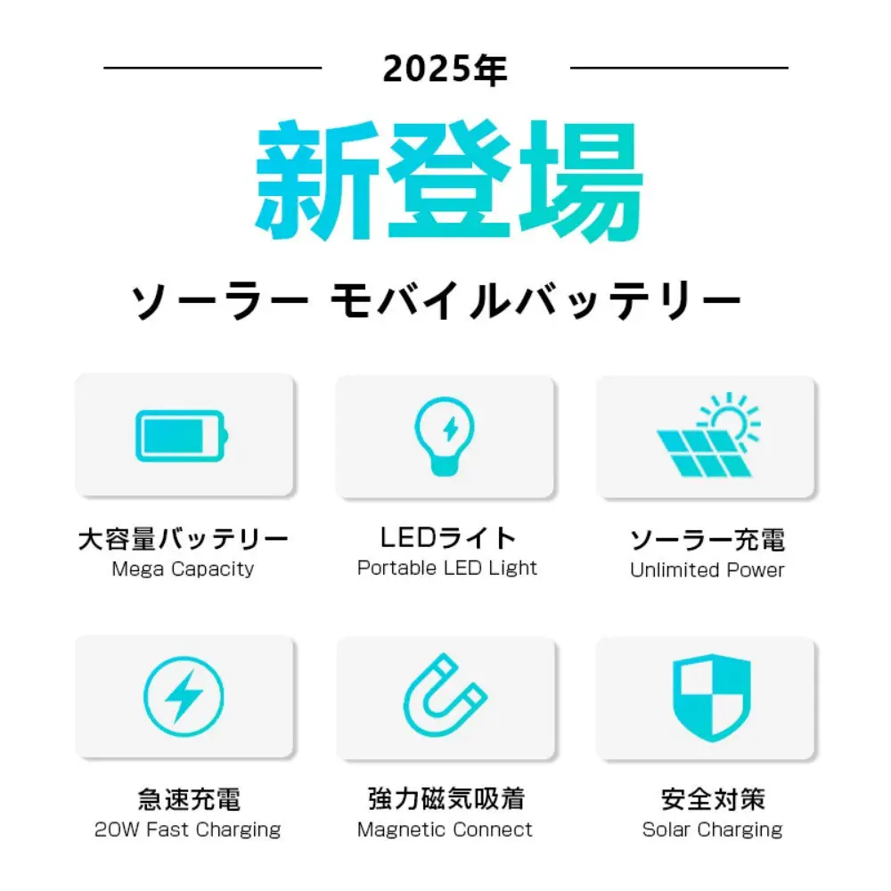 ソーラー充電対応 15000mAh 57.75Wh 大容量モバイルバッテリー MagSafe対応 15Wワイヤレス充電 iPhone 17/iPhone Air充電 iOS/Android対応 LEDライト付き 停電 災害 台風 地震 防災グッズ 便利グッズ コンパクト 軽量 90日安心保証 PSE認証【PL保険加入済み製品・安心】