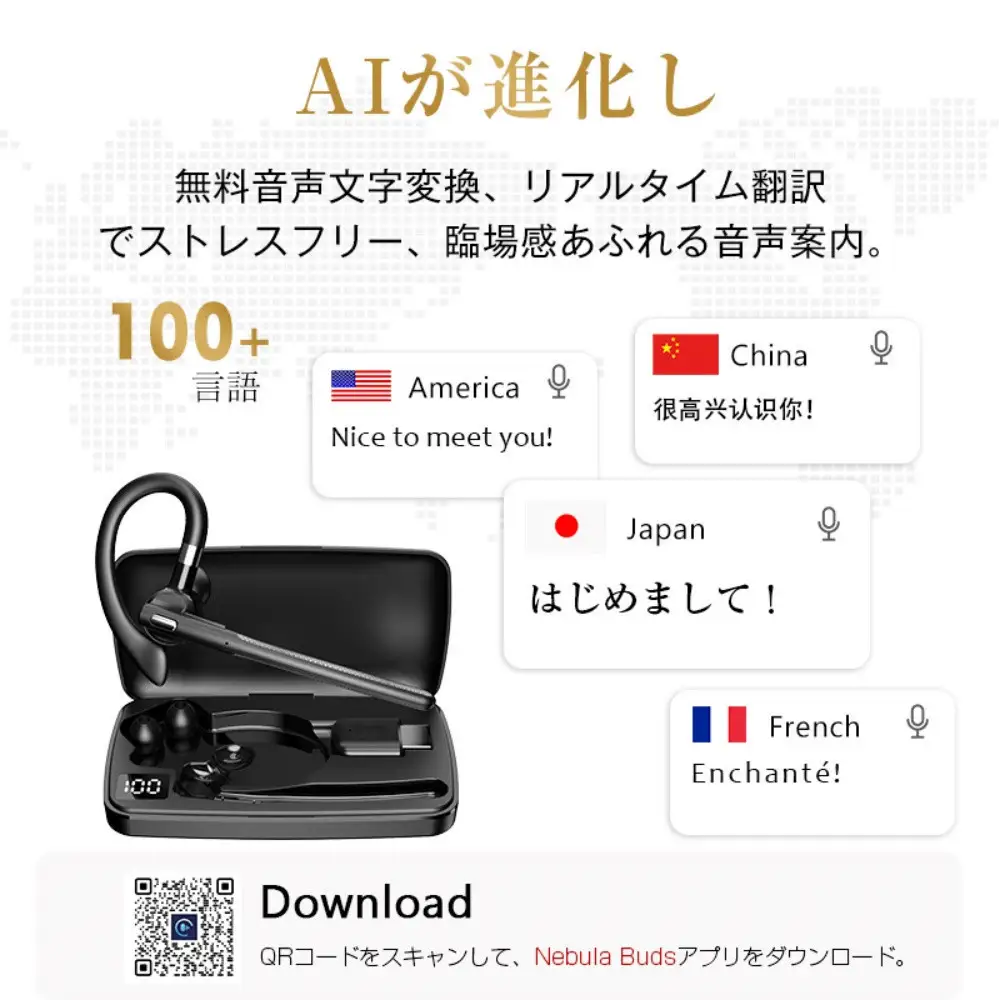 翻訳イヤホン ワイヤレスイヤホン AI翻訳機 115言語対応 ヘッドセット 通訳機 Bluetooth 5.4 【2026年最新モデル】 ながら聴き ENC ノイズキャンセリング Bluetoothアダプター付 小型軽量 iPhone16/15 多機種対応 【PL保険加入済み製品・安心】