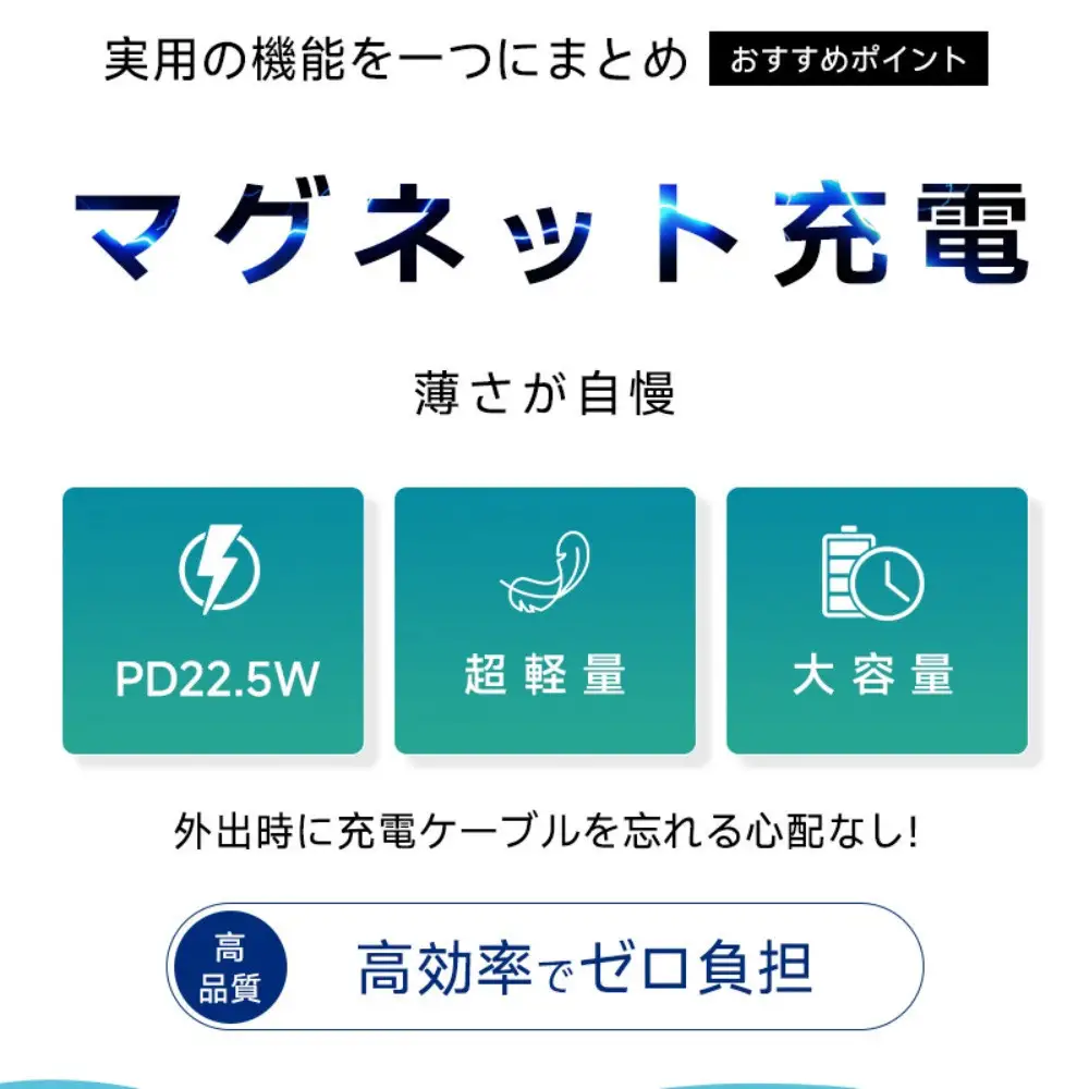 【グレー】モバイルバッテリー 15000mAh 57.75Wh 大容量 ワイヤレス充電器 MagSafe対応 15Ｗ磁気充電 3台同時充電 Qi認証済 iPhone17/iPhoneAir充電 iphone16/15/Airpods PD22.5W急速充電 防災電源 ケーブル内蔵 互換性抜群 コンパクト 軽量 PSE認証済【PL保険加入済み製品・安心】