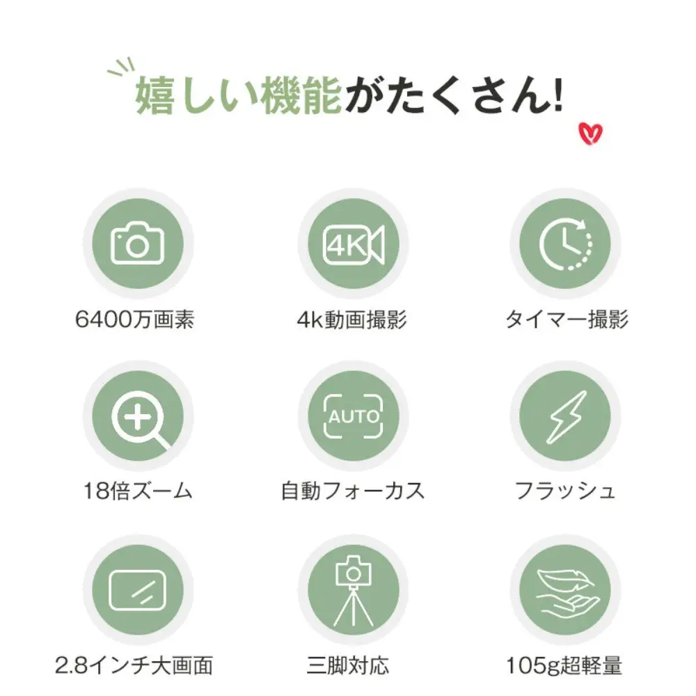 【ブラック】デジタルカメラ ビデオカメラ デジカメ 小型 4K高画質 6400万画素 軽量 オートフォーカス AF機能 18倍デジタルズーム キッズカメラ 2.8インチスクリーン 手ぶれ補正 連続撮影 コンパクト 多言語対応 2026年新品 収納袋付属 90日間安心保証付き 【PL保険加入済み製品・安心】