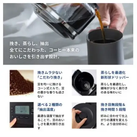 シロカ コーン式全自動コーヒーメーカー カフェばこ PRO　CM-6C271 ブラック【1746017】