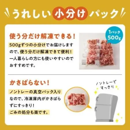 【2ヵ月毎定期便】鹿児島県産豚切り落とし(計4kg・500g×8P)(南九州市)全3回【配送不可地域：離島】【4088777】