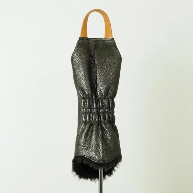 博多革工房HOMMONが作ったゴルフウッド用ヘッドカバー【博多織・牛革コンビ】：ダークグレー＃X