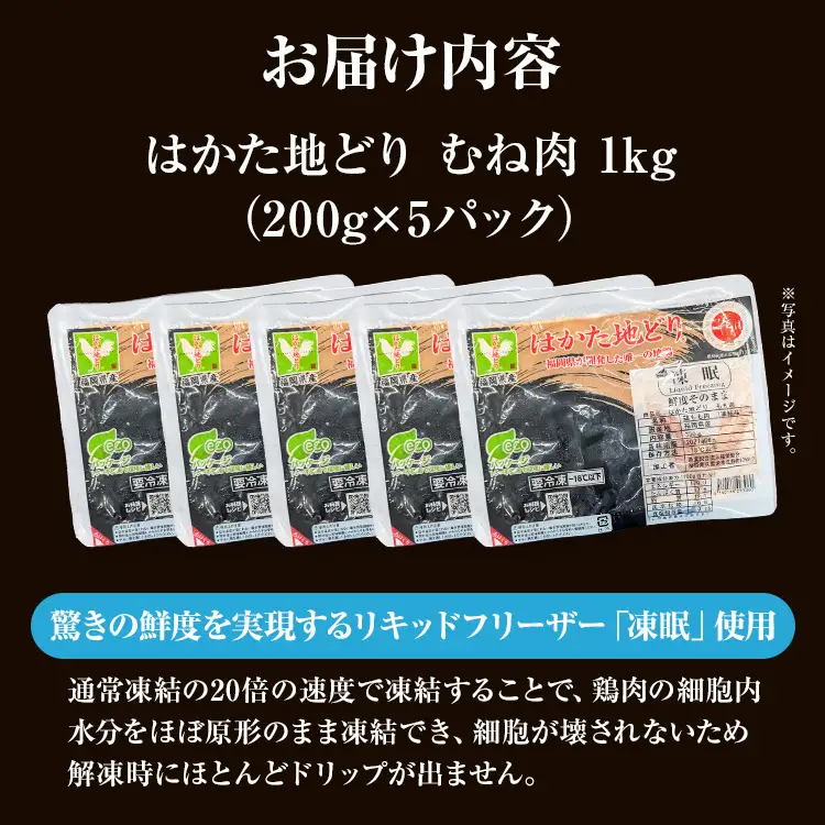はかた地どり むね肉 1㎏(小分け・200g×5パック) はかた地どり