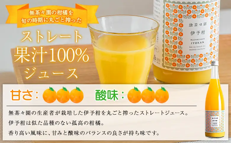 ＜無茶々園の伊予柑ジュース 720ml 3本＞『1か月以内に順次出荷予定』柑橘 果物 オレンジ フルーツ ストレート 果汁100% 伊予柑 いよかん イヨカン 丸ごと 甘み 甘味 酸味 バランスがいい 飲んで応援 特産品 無茶々園 愛媛県 西予市 【常温】AMC0080