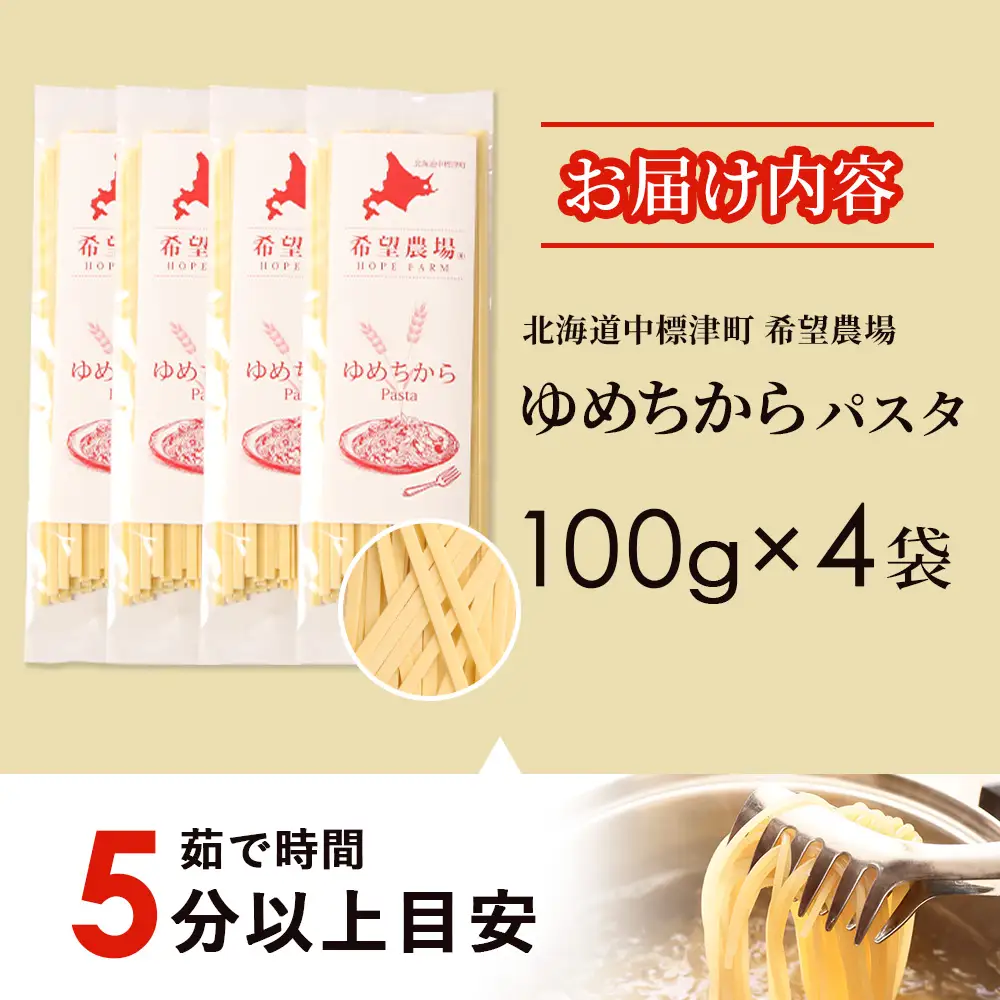北海道中標津町産「ゆめちから」パスタ×4袋【82002】
