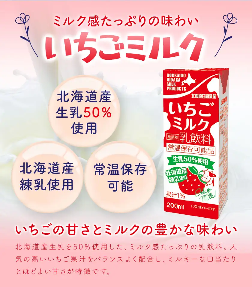 乳飲料 日高乳業 いちごミルク 200ml×24本