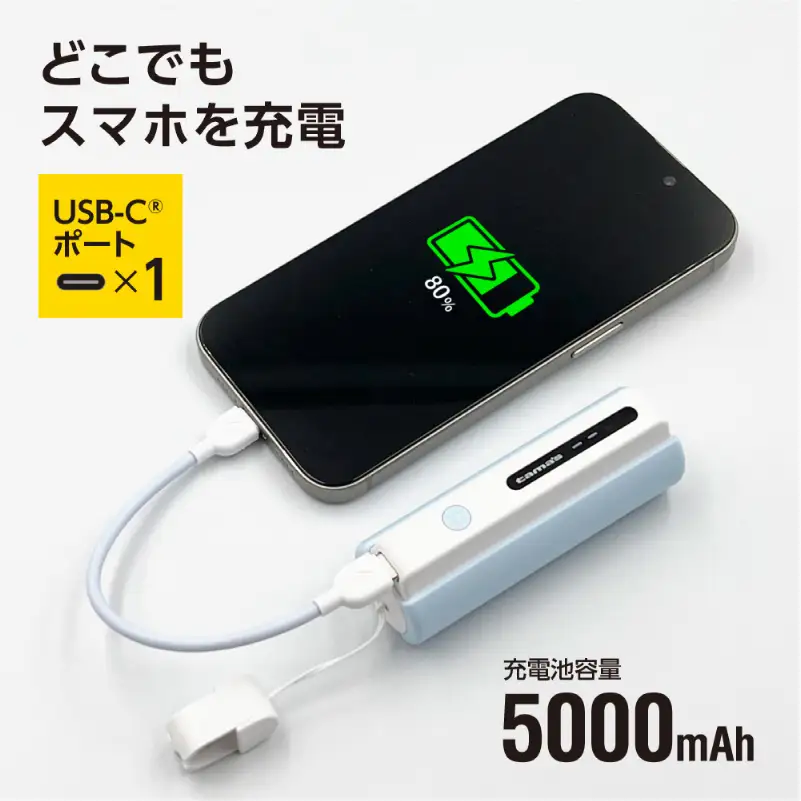LEDライト付きモバイルバッテリー 5000mAh（ブルー）TL98CL 【kw0232-0079-1】