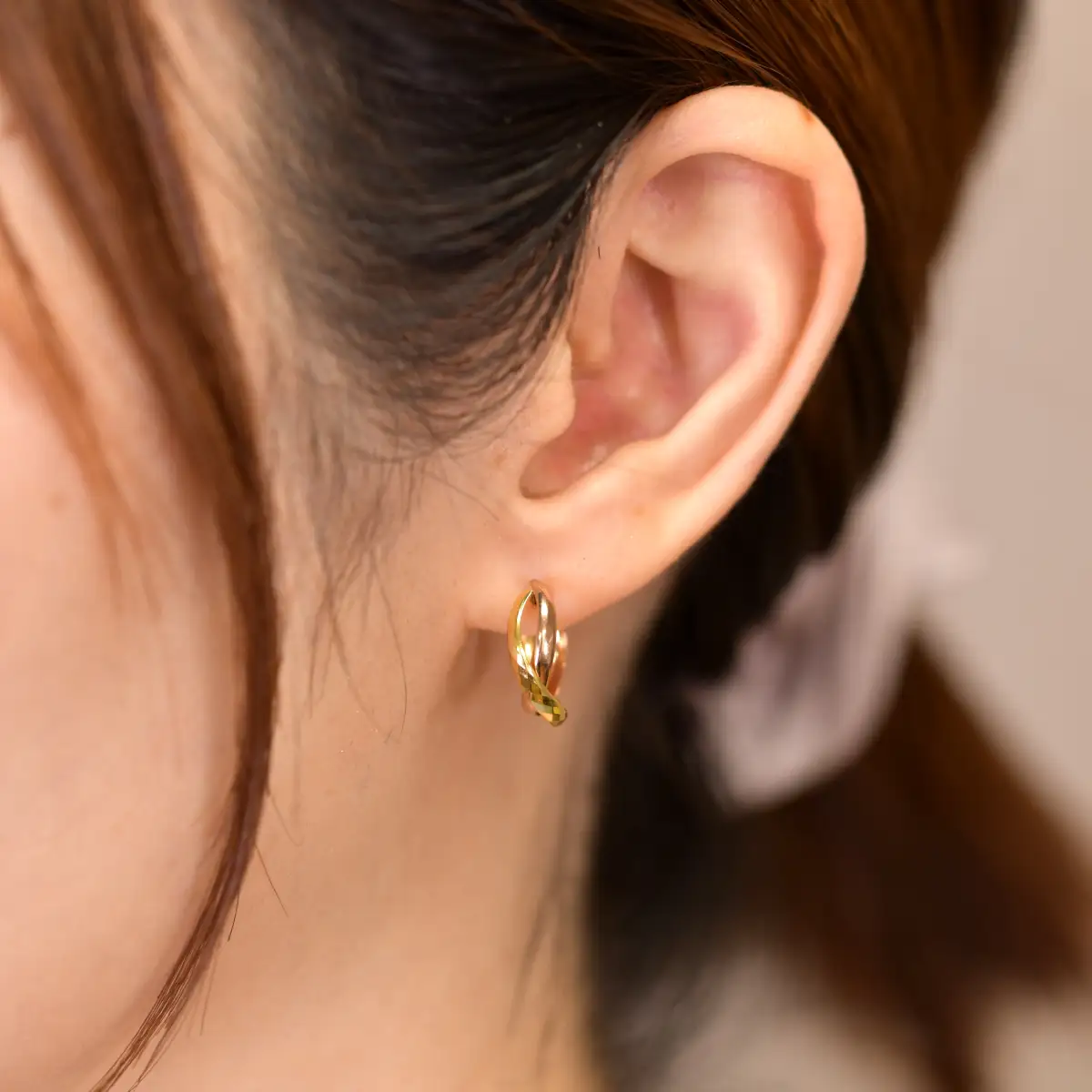K18/K18PGダイヤカットツイストピアス　Y1483 260-001