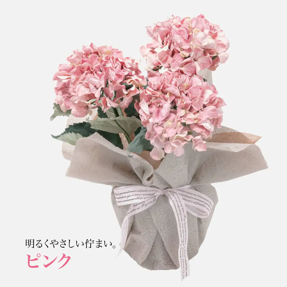 アーティフィシャルフラワー 紫陽花 大輪 3本立ち ピンク SC触媒加工済