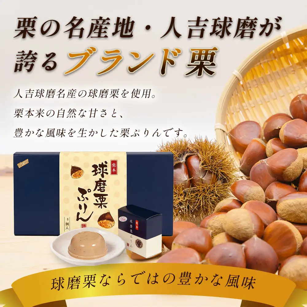 人吉球磨名産・球磨栗を使った「球磨栗ぷりん(プレーン)」 8個入り 064-0412