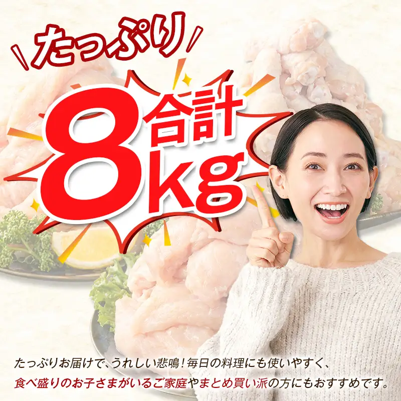 若鶏8kg もも むね ささみ 手羽元 B251-2604