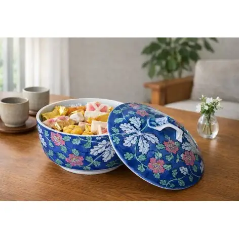 『アウトレット』有田焼 ハイビスカス柄 大蓋物【まるふく】食器 器 うつわ 手描き お菓子入れ ティーパック入れ 飾り物 花柄 母の日 訳あり A35-727